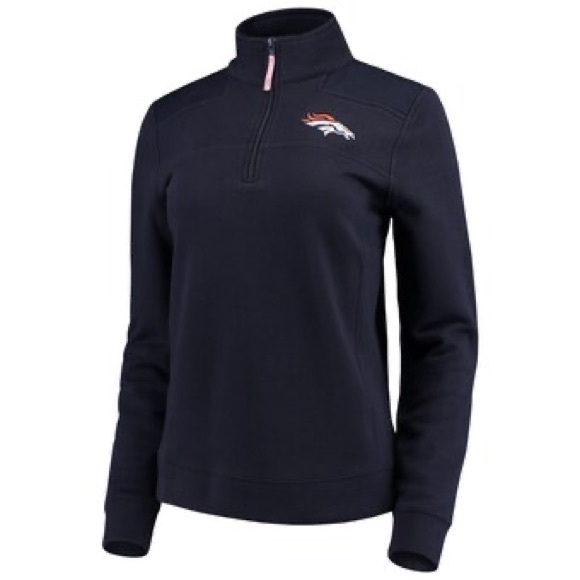 Vineyard Vines Tops - Womens Vineyard Vines Navy Denver Broncos Quarter Zip Pullover Mock Neck Shirt L